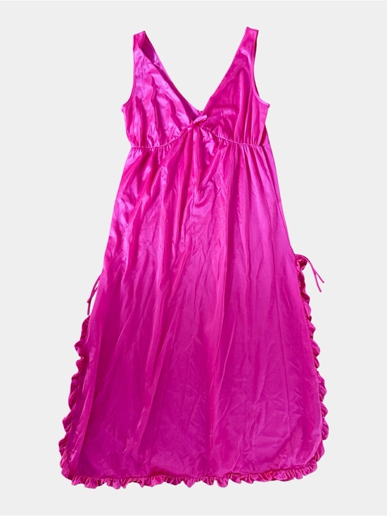 Vintage Other - Vintage hot pink ruffled V-neck nylon slip dress Medium